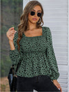 Dotted Long Sleeve Square Neck Top