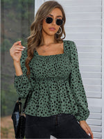 Dotted Long Sleeve Square Neck Top