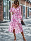 Floral V Neck Belted Wrap Dress