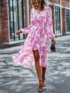 Floral V Neck Belted Wrap Dress