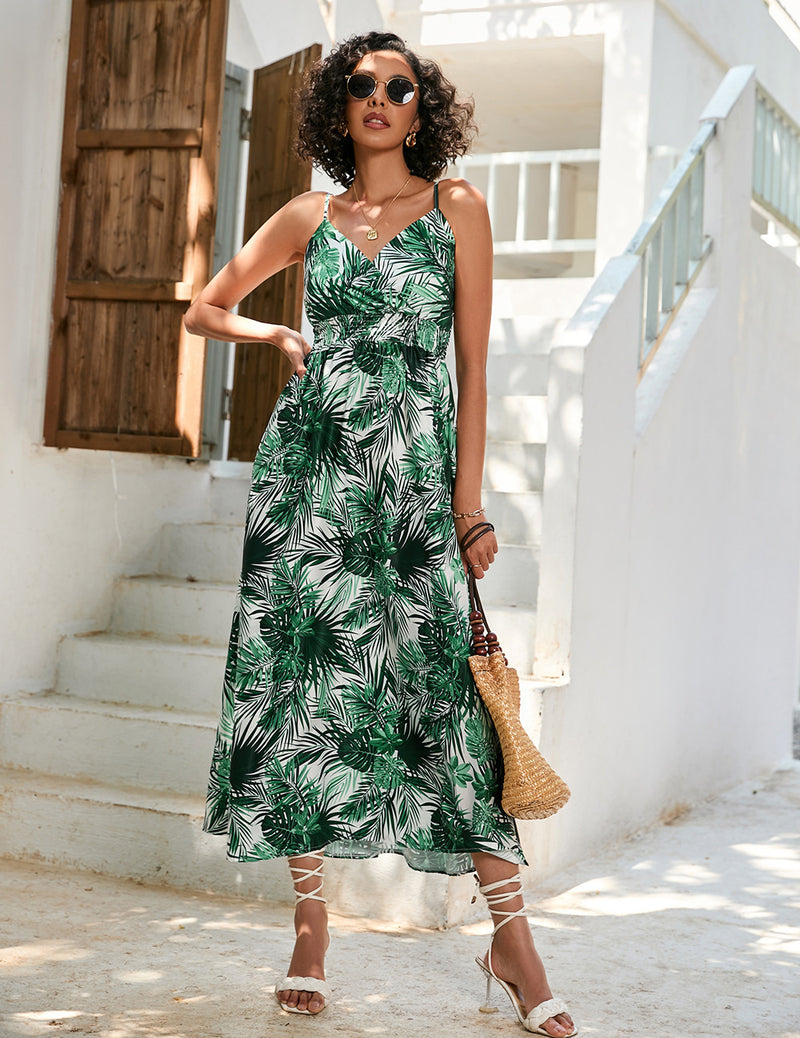 Printed V Neck Maxi Dress