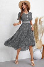 Smocked Elasticated Waist Short Sleeve Midi Dress