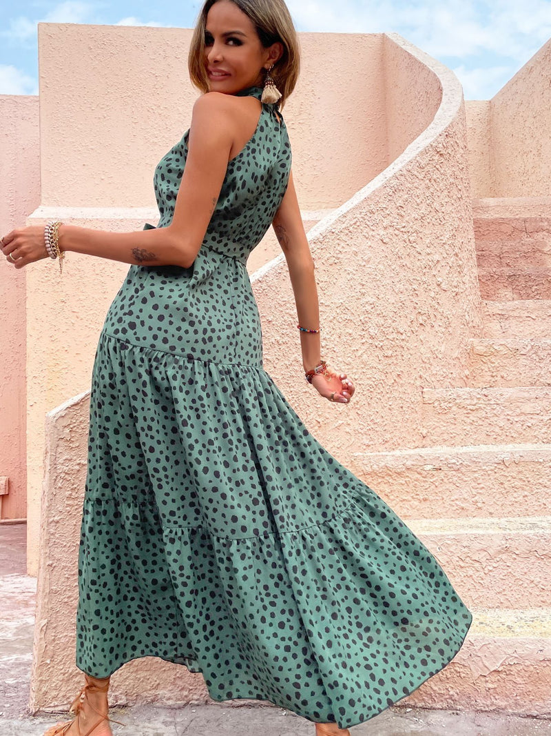 Polka Dot Halter Neck Maxi Dress