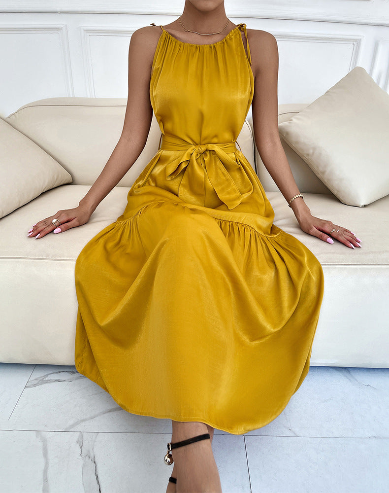 Tiered Belted Halterneck Maxi Dress