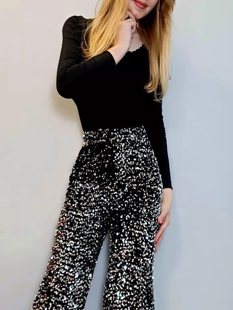 Sequin Wide Leg Pants