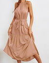 Tiered Belted Halterneck Maxi Dress