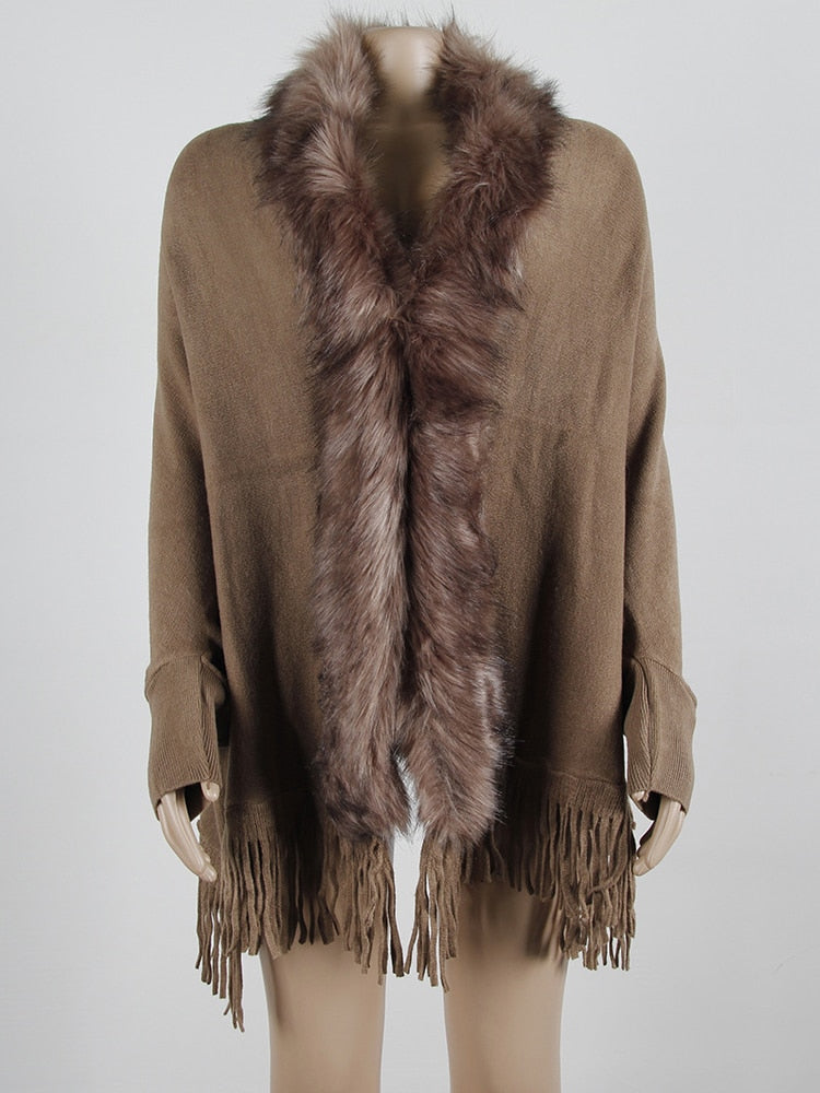 Faux fur fringe edge cape