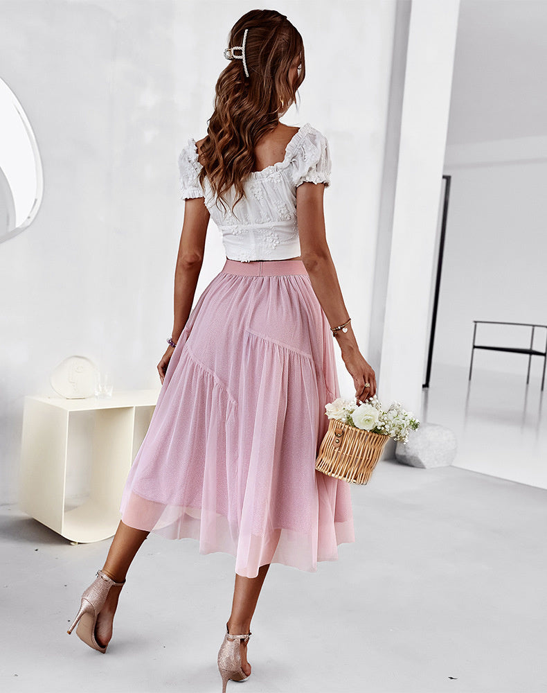 Split Fabric Tulle Skirt