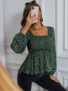 Dotted Long Sleeve Square Neck Top