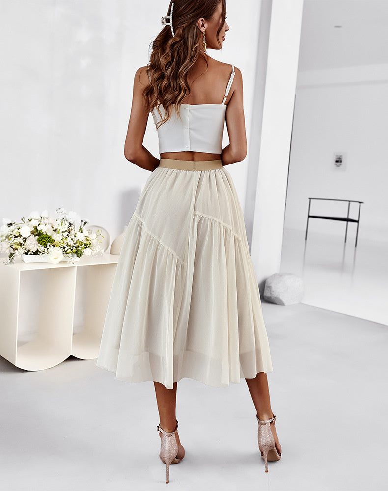 Split Fabric Tulle Skirt