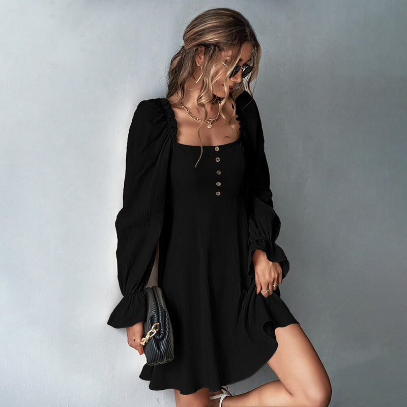 Puff Sleeve Square Neck Dress