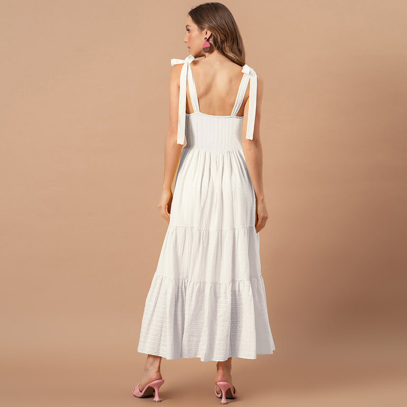 Tie Shoulder Tiered Boho Style Maxi Dress