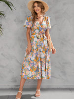 Flute Sleeve Wrap Midi Dress