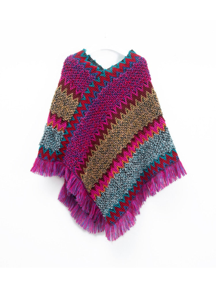 Zigzag fringe edge poncho