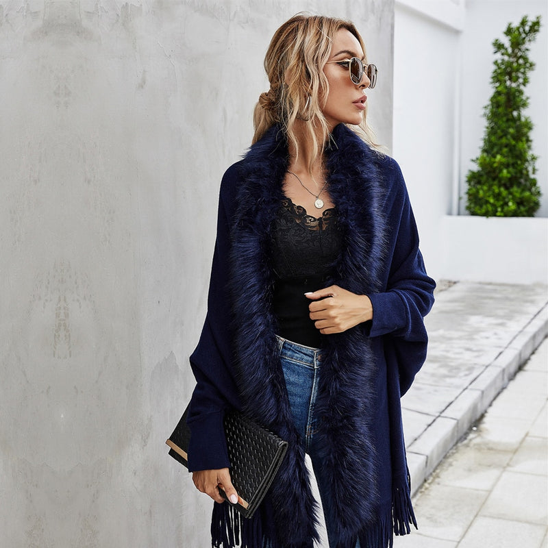 Faux fur fringe edge cape