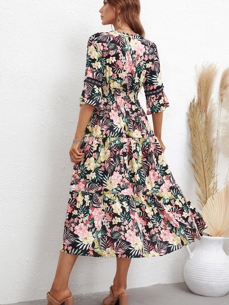 Print Half Sleeve Midi Dress