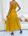 Tiered Belted Halterneck Maxi Dress