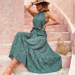 Polka Dot Halter Neck Maxi Dress