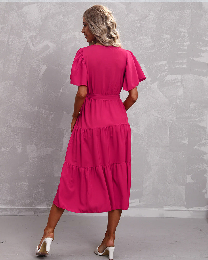 Flute Sleeve Wrap Midi Dress Sale