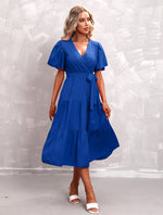 Flute Sleeve Wrap Midi Dress