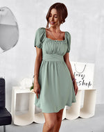 Square Collar Short Sleeve Dress