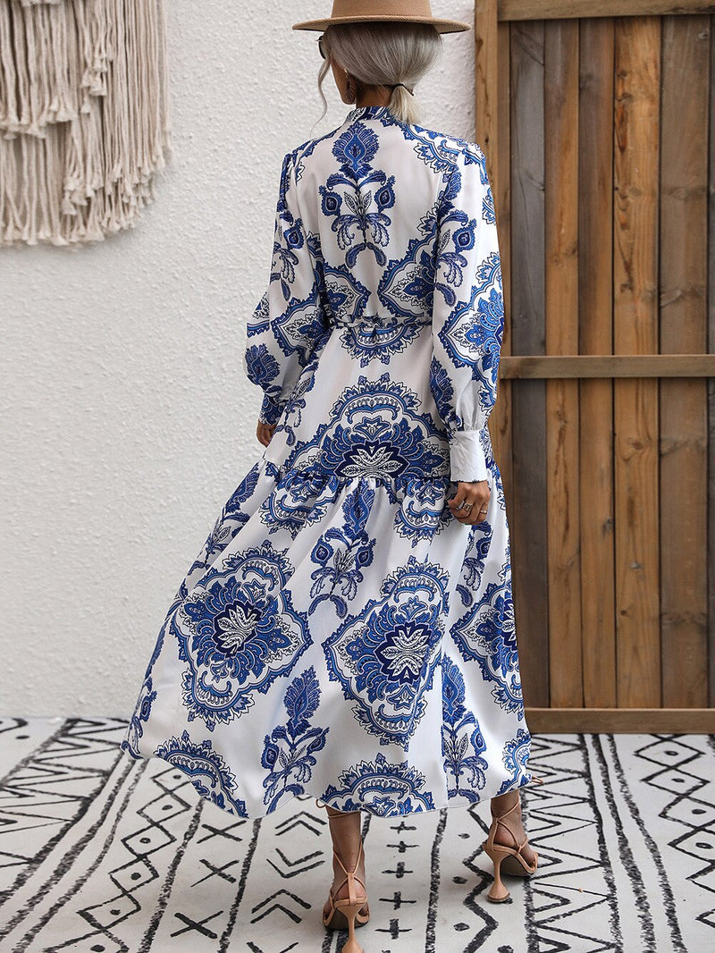 Statement Print Long Sleeve Button Down Midi Dress Sale