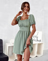 Square Collar Short Sleeve Dress