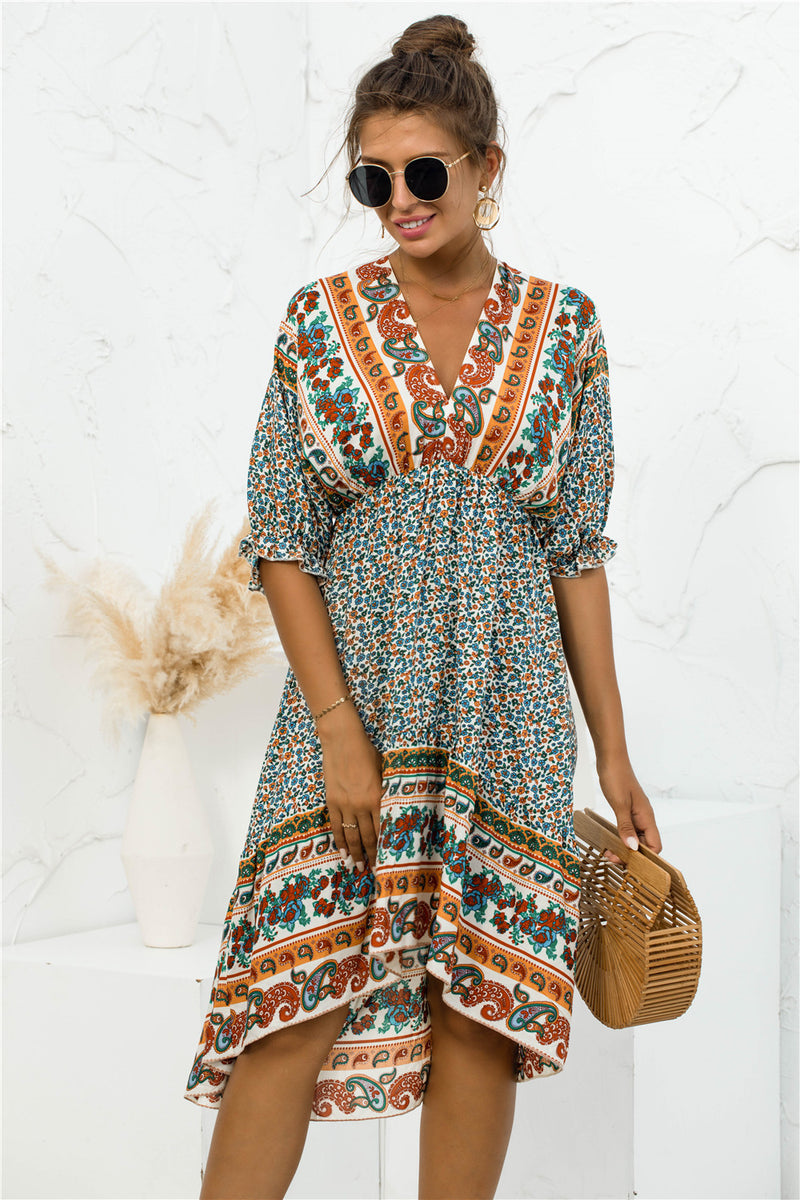 Bohemian Open Back Midi Dress