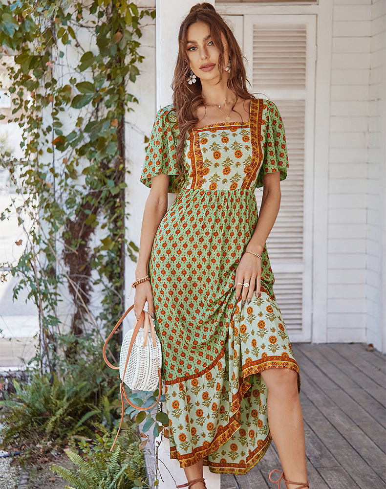 Square Neck Gypsy Maxi Dress