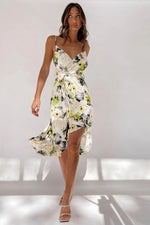 Satin Cross Over Floral Midi Dress