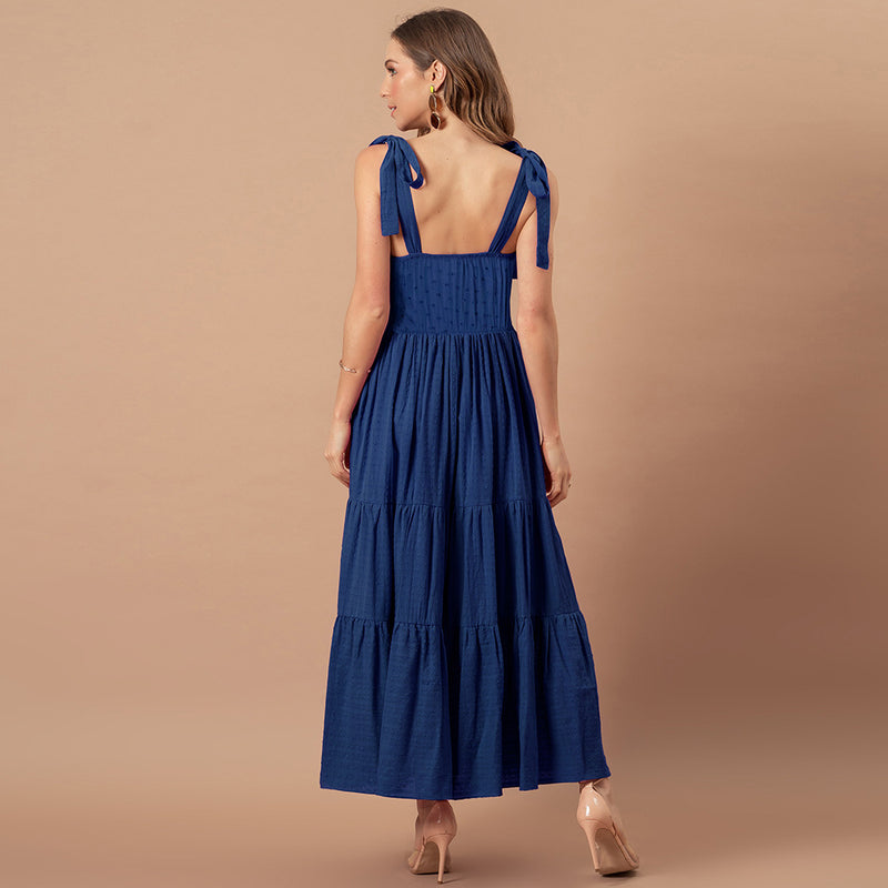 Tie Shoulder Tiered Boho Style Maxi Dress