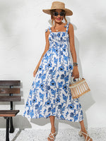 Shoulder Bow Floral Midi Dress