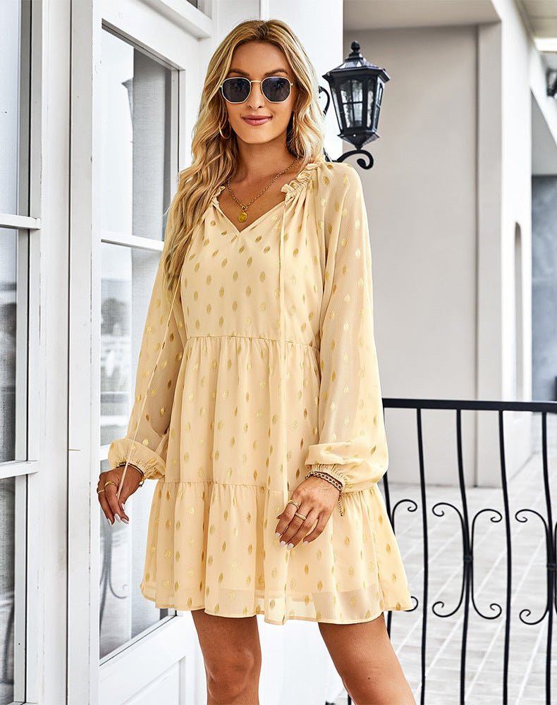 Gold Fleck Boho Tiered Mini Dress