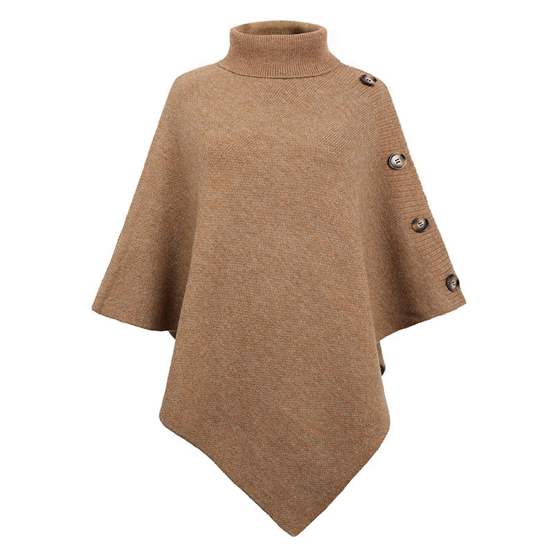 Side Button Roll Neck Poncho