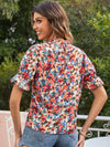 Ruffle High Neck Floral Blouse