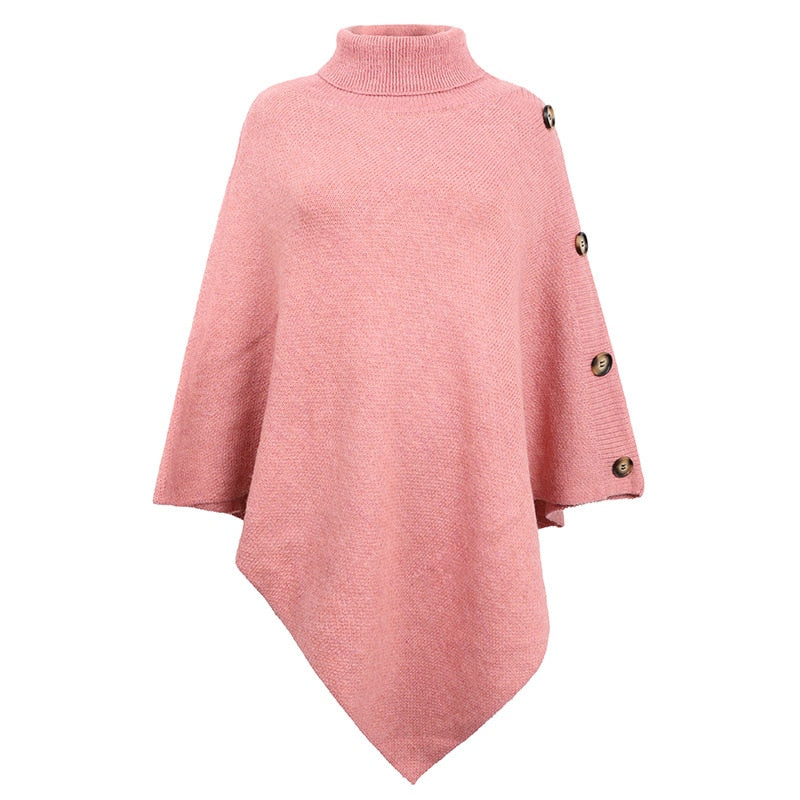 Side Button Roll Neck Poncho