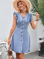 Ruffle Sleeve Denim Dress