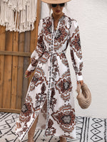 Statement Print Long Sleeve Button Down Midi Dress