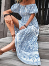 Print Detail Puff Short Sleeve Maxi Dress