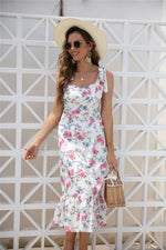 Floral Tiered Hem Sleeveless Midi Dress