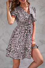 Animal Print Neck Bow Mini Dress