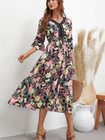 Print Half Sleeve Midi Dress