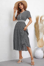 Smocked Elasticated Waist Short Sleeve Midi Dress