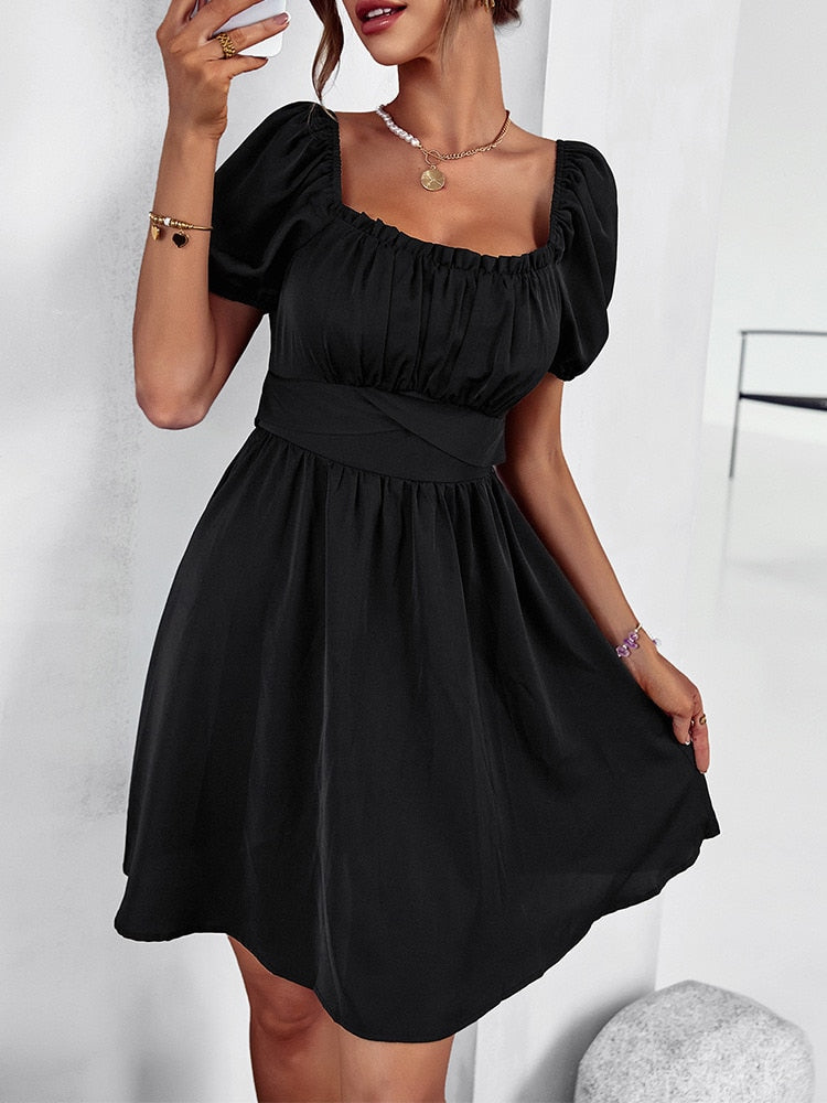 Square Collar Short Sleeve Dress