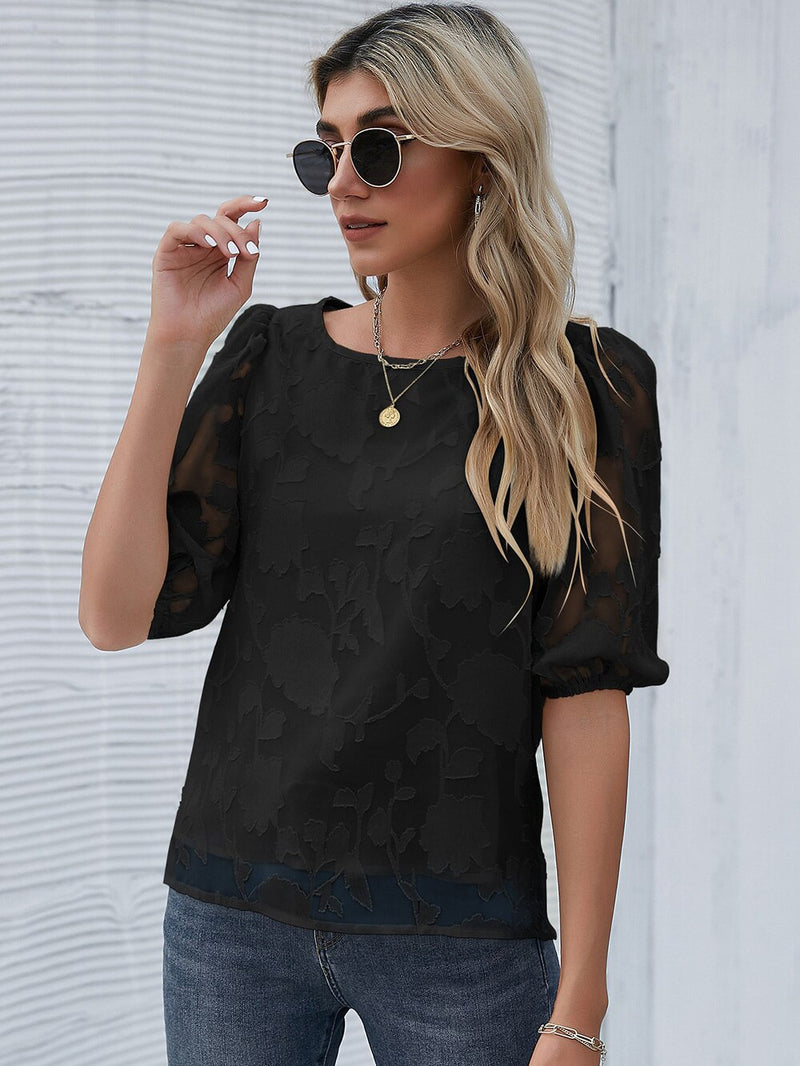 Sheer Embroidered Half Sleeve Top