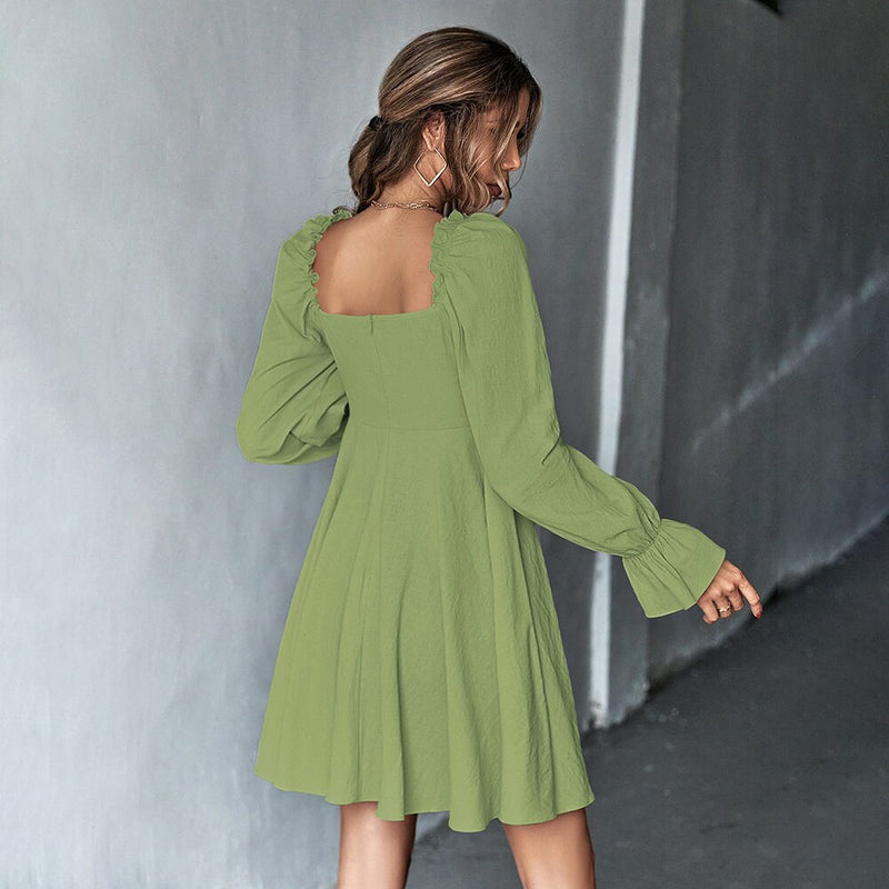 Puff Sleeve Square Neck Dress