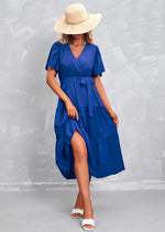 Flute Sleeve Wrap Midi Dress