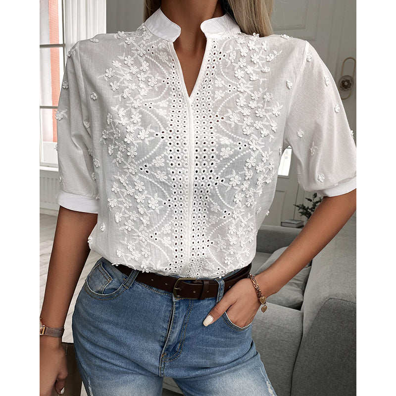 White V Neck Lace Blouse