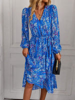 Floral V Neck Belted Wrap Dress