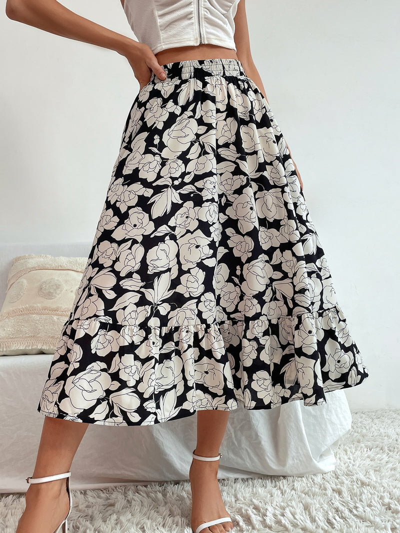 Elasticated Floral Print Skirt